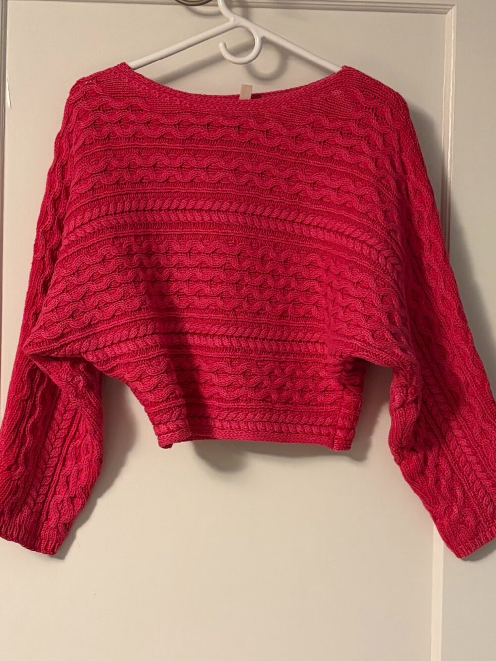 Anthropologie Pilcro cropped cable knit fisherman sweater size small pink boho